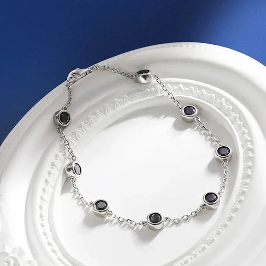 Bracelet pour femme en moissanite noire de 4MM 2.4cttw certifié GRA, en argent S925, maillons ronds en forme de bulles, serti tennis
