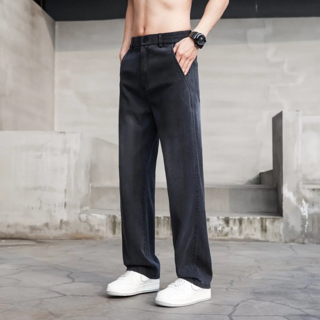 Thin Light Men's Summer Jeans Straight Fit Lyocell Denim Pants Male Elastic Elegant Casual New Style Stretch Relaxed Fit Telaxed