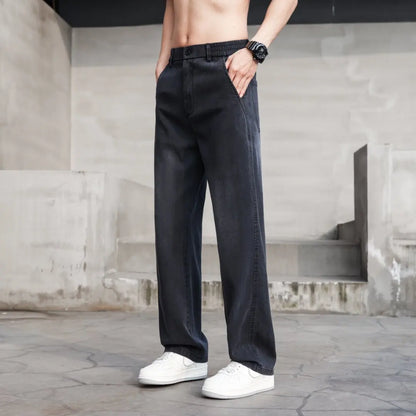 Thin Light Men's Summer Jeans Straight Fit Lyocell Denim Pants Male Elastic Elegant Casual New Style Stretch Relaxed Fit Telaxed