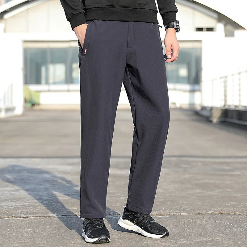 Men's Summer Cargo Pants Big Size Ice Silk Stretch Breathable Straight Leg Pants Quick Dry Elastic Lightweight Long Trousers