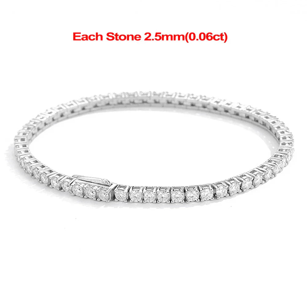 2-5mm Moissanite Tennis Bracelets for Women Men Lab Diamond S925 Silver Plated White Gold Bracelet Spring Clasp Wedding Jewelry