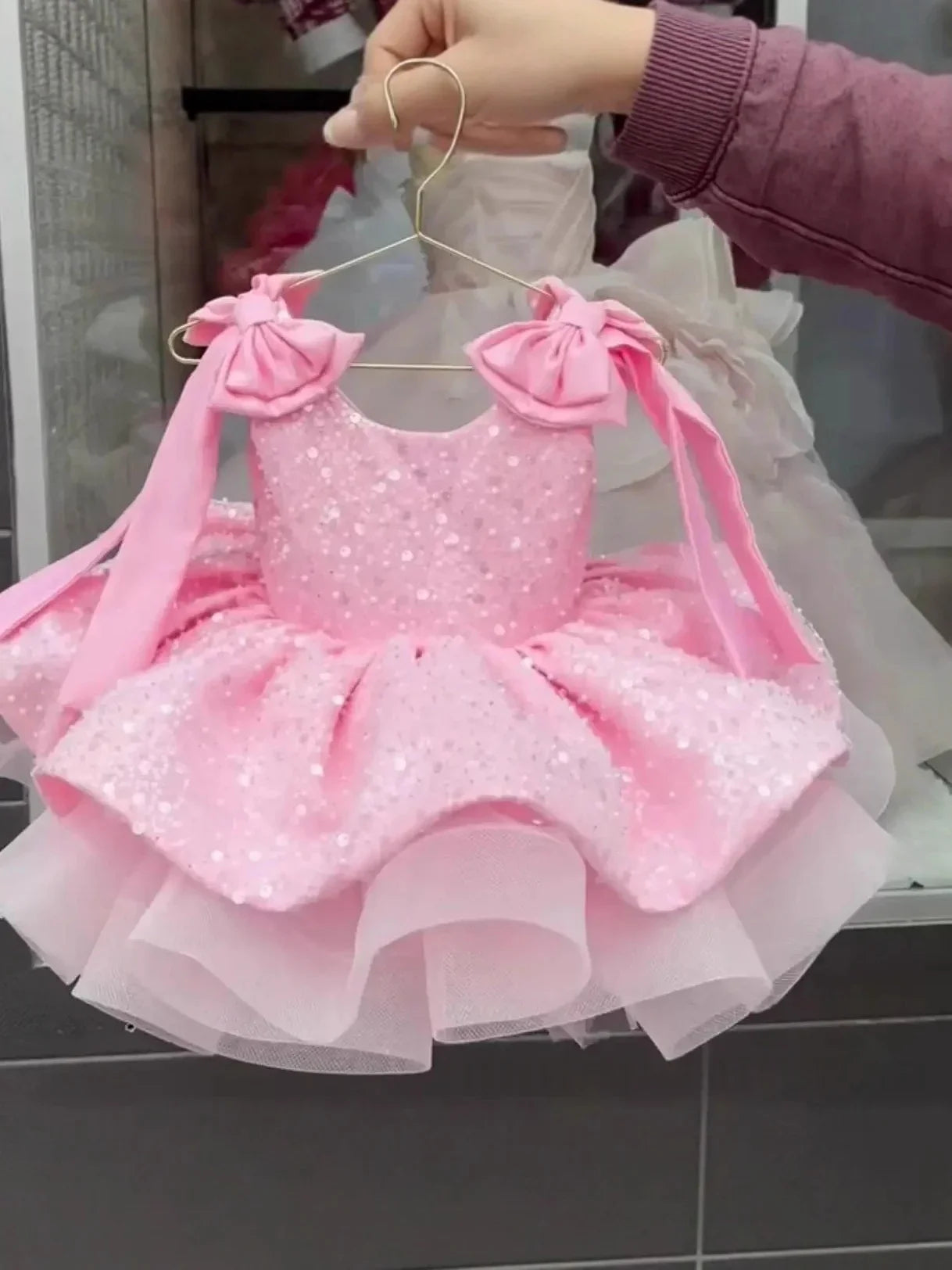 Sparkly Flower Girl Dress, Big Bow & Heart Tulle Ballet Skirt, Princess Gown for Wedding, Birthday Party, First Communion & Ball