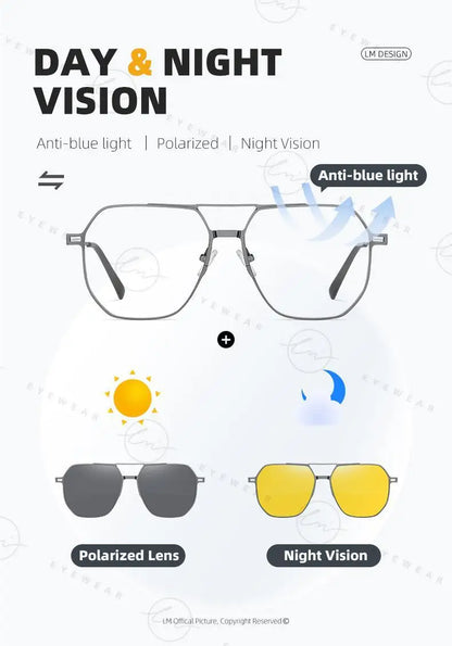 Top Brand Design Sunglasses Men Polarized 3 In 1 Magnetic Clip On Glasses Women Hexagon Night Vision Anti-Blue Light Eyeglass