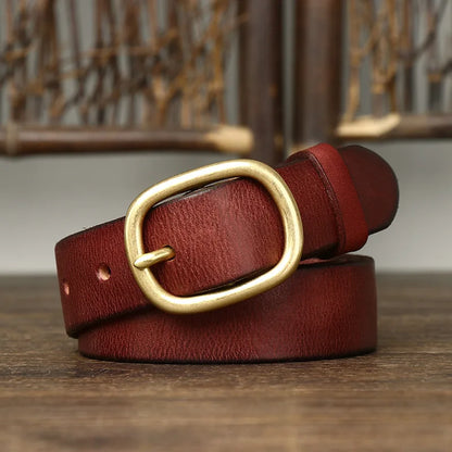 2.8CM Ladies Pure Cowhide High Quality Genuine Leather Belts for Women Brass Buckle Jeans Cowboy Waist Belt Luxury Designer