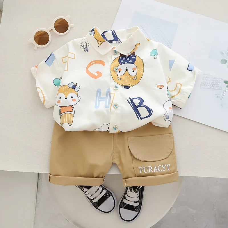 0-5 Years Quality Cotton T-Shirt Kids Girls Clothing Sets Stylish Printed Short Sleeve Baby Boys Clothing Suits