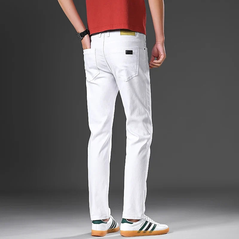 Cotton White Jeans Men's Elastic Soft Comfortable Business Casual Trousers Fashion Korean Fit Straight Spring Autumn Denim Pants