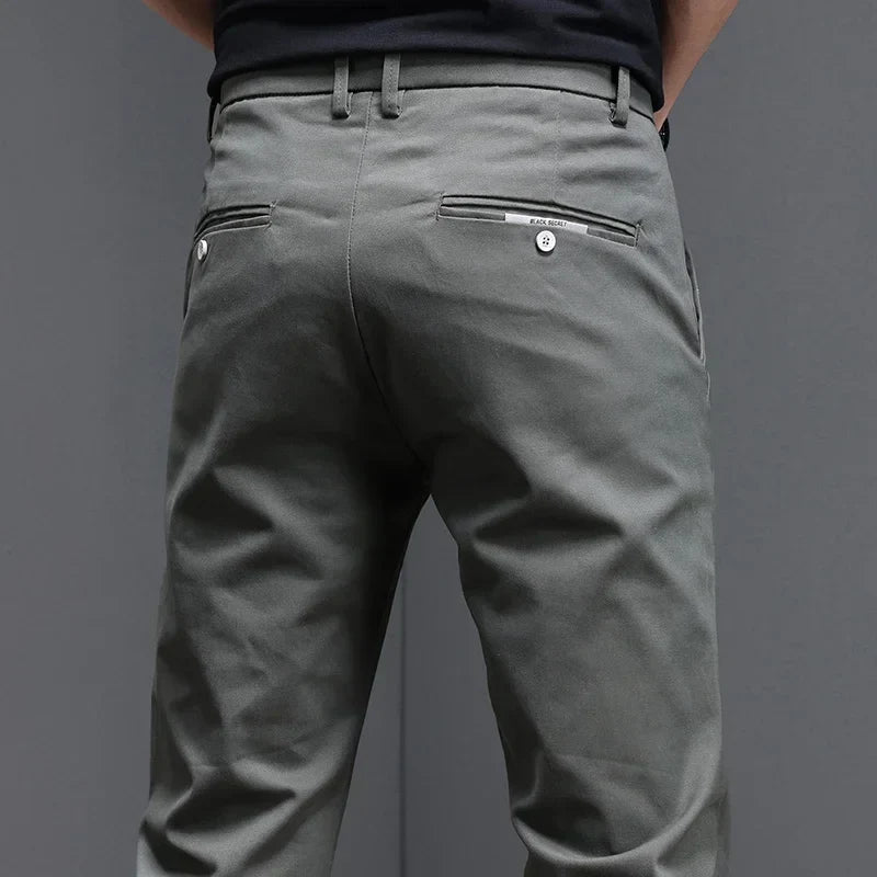 2024 Spring Summer Men's Casual Pants 97.8% Cotton Business Korean Fashion Slim Fit Stretch Gray Black Khaki Trousers Male Pant
