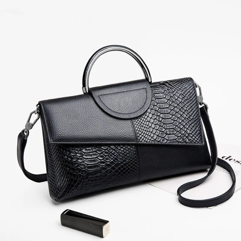 2022 Brand Design Luxury Genuine Leather Snake Print Handbag Fashion Ladies Hand-held Large Capacity Cowhide Leather Wallet