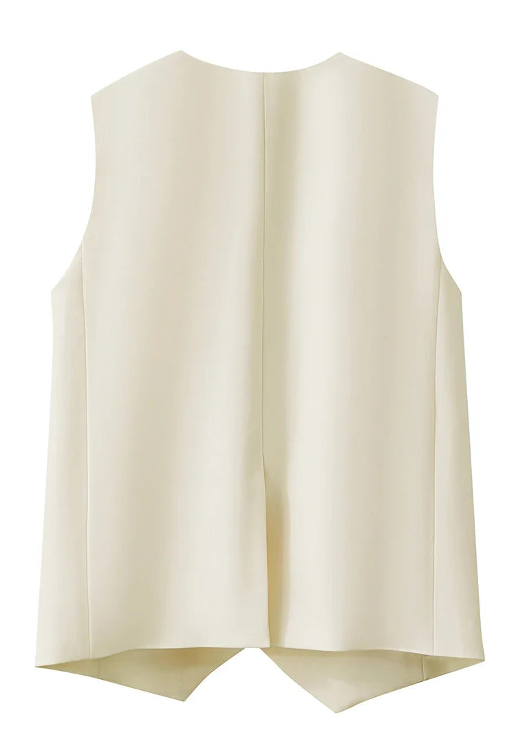 Minimalism England Style Vest Women 2025 Autumn New Gentle Commuter Versatile Sleeveless Loose Mid-Length Vest 12521012