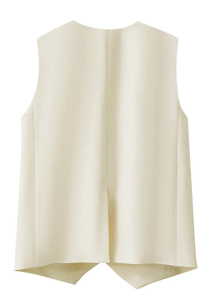 Minimalism England Style Vest Women 2025 Autumn New Gentle Commuter Versatile Sleeveless Loose Mid-Length Vest 12521012