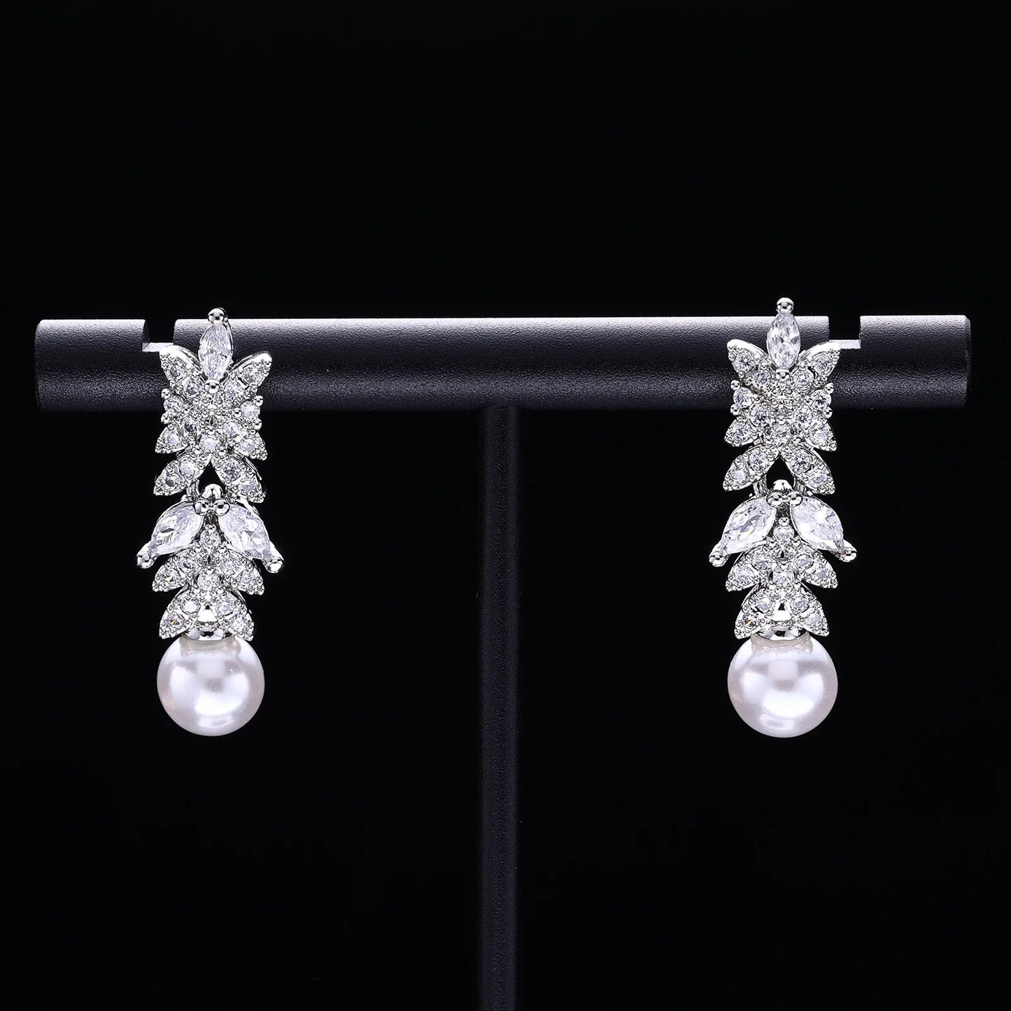 2023 New Cubic zirconia Pearl Necklace Earrings Set of 4 Women's Wedding Party All Zircon Dubai Bridal Jewelry Set Gift
