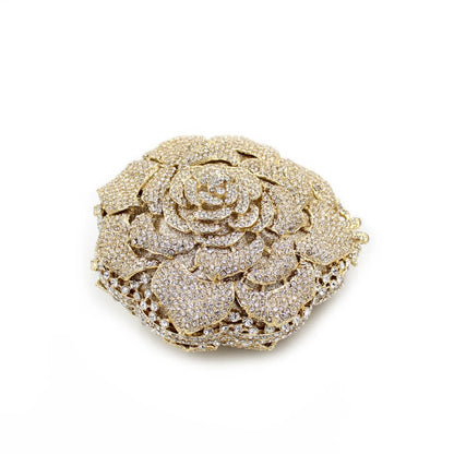 Luxury Rose Shape Diamond Rhinestone Clutch Bag Hollow Metal Banquet Wedding Handbag Women Evening Bag