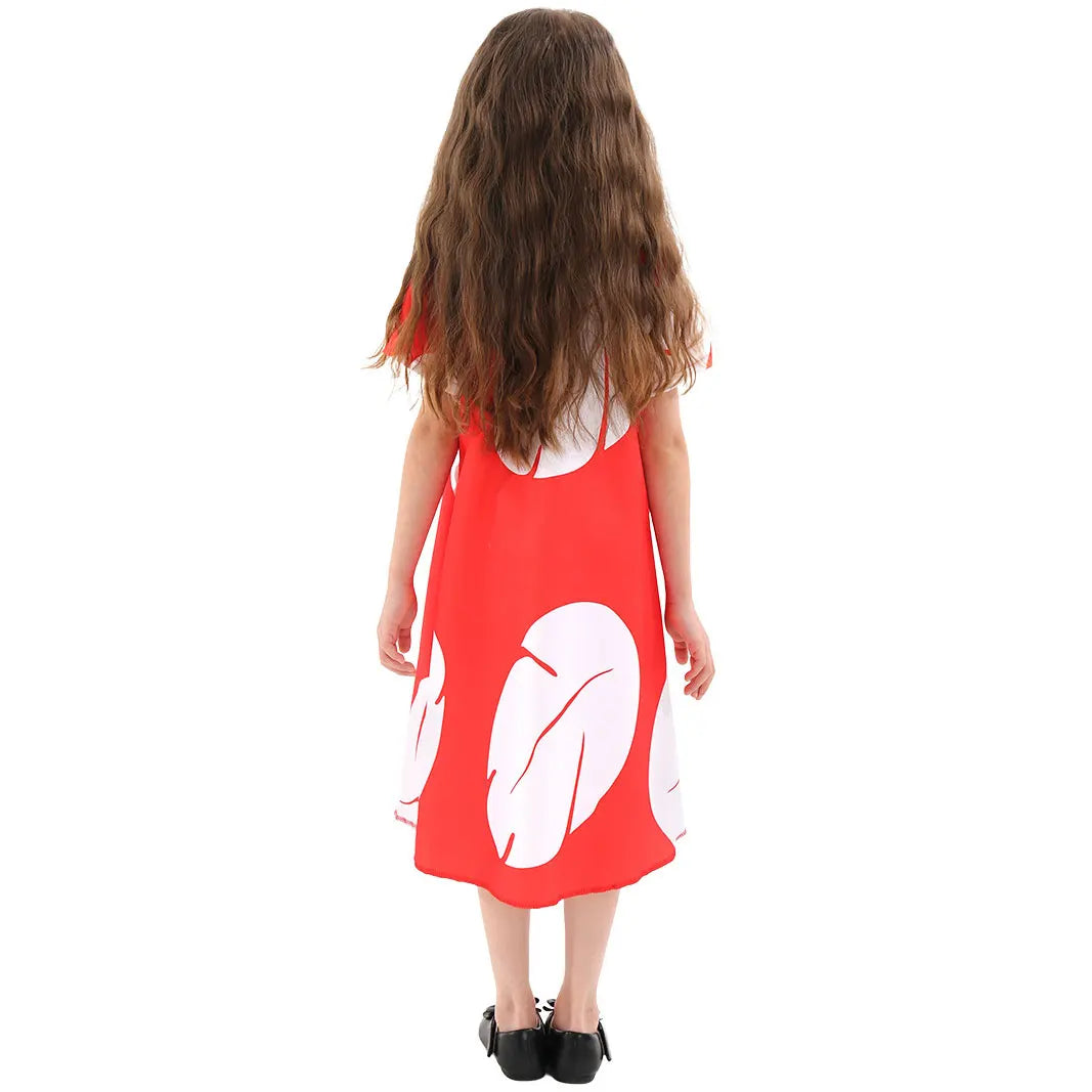 Costume Girl Cosplay Red Dress Short Sleeve Pajamas Hawaiian Printed Dress Summer Beach Outfit + Stitch Doll Set