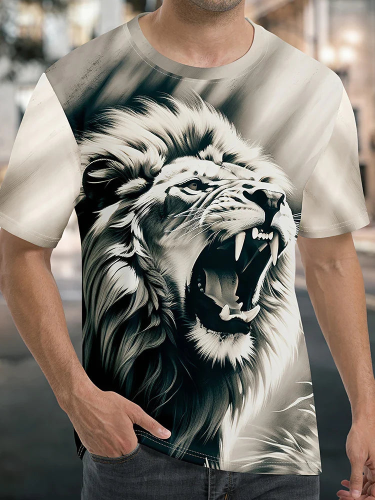 Cool Lion 3D Printed Men's T-shirt Summer Outdoor Sports Men's Top Daily Urban Fashion Short Sleeve Street Casual Men's T-shirt