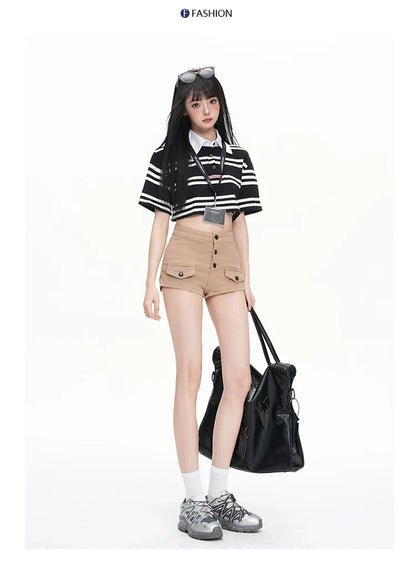 Pure Desire Slim Hip Hugging Hot Pants Old Money Style Hip Enhancing Multi Button High Waist Tight Summer New Denim Shorts