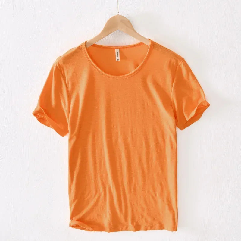 Retro Raw Edge T-Shirt for Men 100% Cotton Lightweight & Breathable Slim-Fit Monochromatic O-Neck Summer Streetwear Essential
