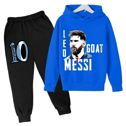 Spring Autumn Children's Hoodie Set Messi Avatar Printed Sportswear Hoodie Pants Suit 2-piece Set Boy Girl Kid Clothes Tracksuit