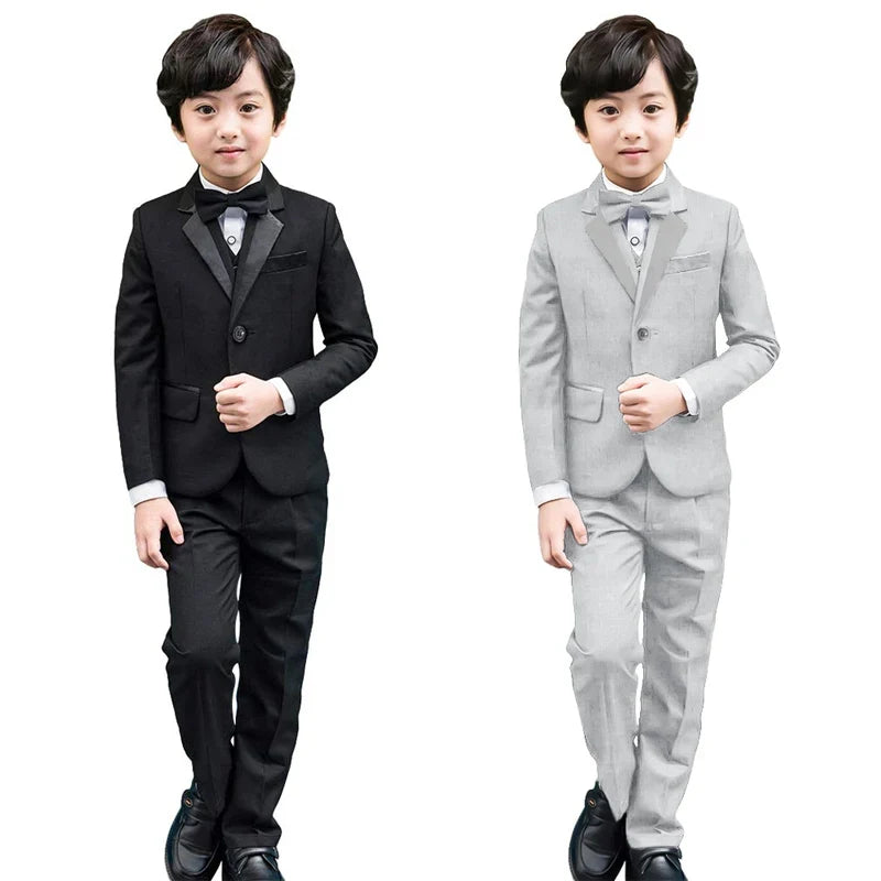 6Pcs Classic Boys Suits for Weddings Formal Blazer Kids Tuxedo Shirt Vest Party Ring bearer Suits Black