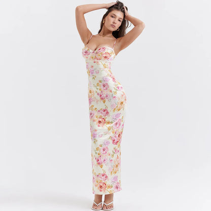 Summer Spaghetti Strap Floral Print Party Dresses Elegant Maxi Bodycon Wedding Guest Holiday Dress New In Dress 2023