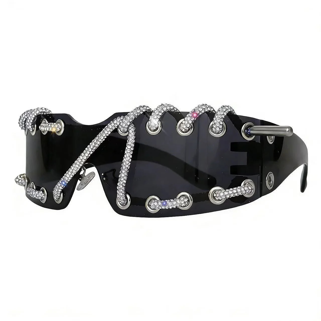 Punk Y2k sunglasses women Frameless  Sunglasses Crystal Chain One-piece Party Shades Bling Streetwear Luxury Accessories