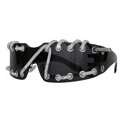 Punk Y2k sunglasses women Frameless  Sunglasses Crystal Chain One-piece Party Shades Bling Streetwear Luxury Accessories
