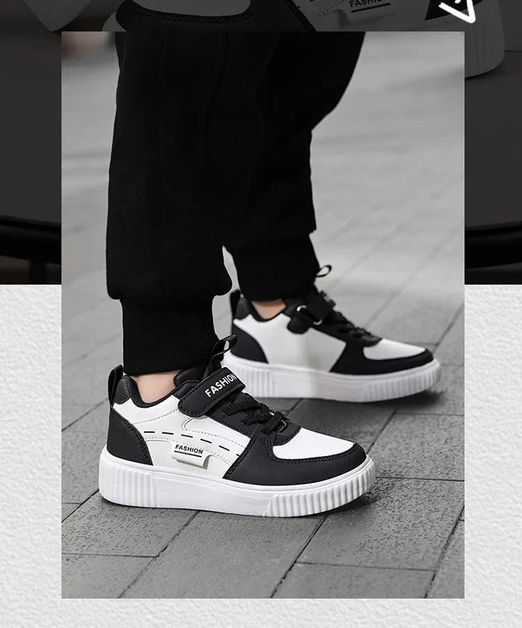 Kids PU Leather Sneakers Casual Basketball Shoes for Boys Trendy Sports Trainers Breathable Non-slip Children Footwear
