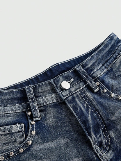 Low Rise Distressed Denim Shorts Female Jeans Womens Jeans Shorts Vintage Y2K Punk Style Embroidered Hot Pants