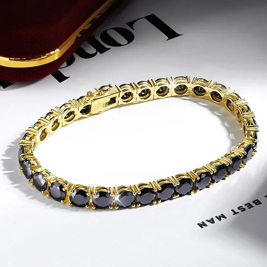 Bracelet de tennis en moissanite noire intégrale GRA certifié 3/4/5 mm pour femmes et hommes, en argent sterling 925 plaqué or rose 18 carats