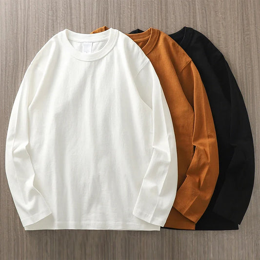11.2 Oz Heavyweight Autumn Long Sleeved T Shirt for Men 100%Cotton Plain Shirt O-Neck White Tops Oversized Men's Clothing