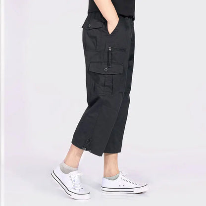 Summer pure cotton cropped shorts for men and young people, straight leg sports camouflage casual workwear shorts, loose and thi
