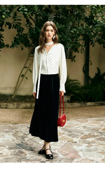Woman Chiffon Blouse French Style 2026 Spring Elegant Polka Dot Ladies Top Bow Tie Neck Long Sleeve Shirts O58CC002535