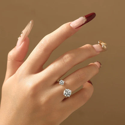 Two Stone Round Cut Moissanite Ring for Women 100% S925 Silver Personalized Open Rings Daily Wear Korean Style Jewelry