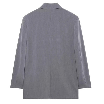 Women's Blazer Jacket Office Wear Woman Black Jacket Business Casual Loose Long Blazer Coat Double-Breasted Gray Jacket