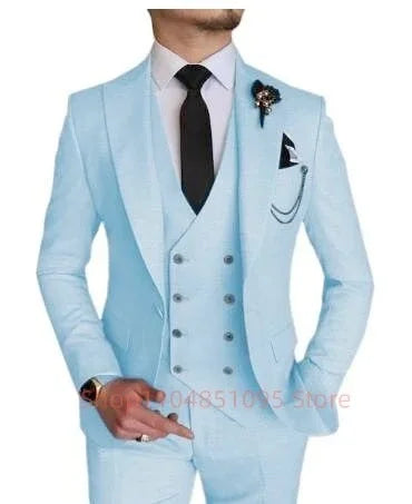Dark Blue Slim Fit 3 Piece Wedding Suits for Men Best Man Groom Tuxedos Smart Casual Prom Party Business Costume Homme Male Set