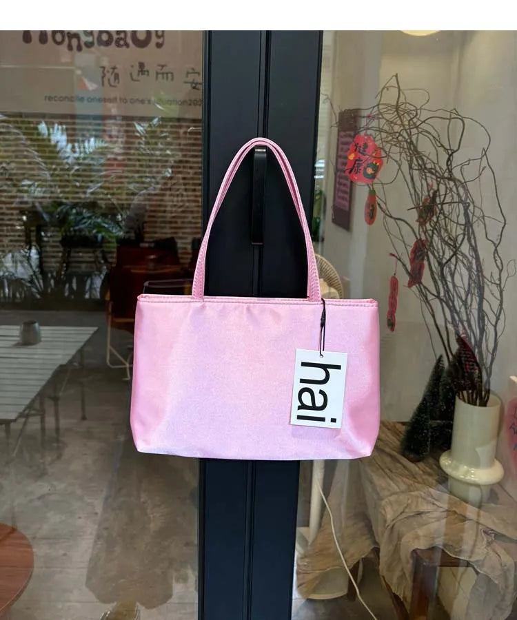 Luxury Premium Designer Elegant Womens Silk Satin Small Tote Solid Color Shoulder Underarm Purse Versatile Fashion Commuting Bag