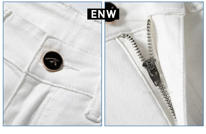 Luxury Men's White Slim Jeans Spring Summer New 98% Cotton Stretch Fashion Casual Male Clothes Straight Denim Trousers