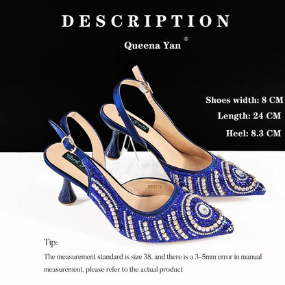 High-end Matching Women's Shoes with Diamond Hard Box Bag Popular in Nigeria Party Women's High Heels