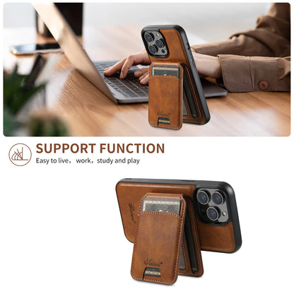 Luxury Magnetic Card Holder Leather 2 in 1 Phone Case For iPhone 17 16 15 14 13 12 Pro Max Plus Air Detachable Stand Phone Cover