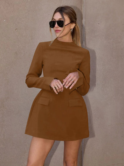 Long Sleeves Zipper Bodycon Mini Dress With Pocket Solid Elegant Outfit Office Streetwear Women’S Autumn Winter Clothes