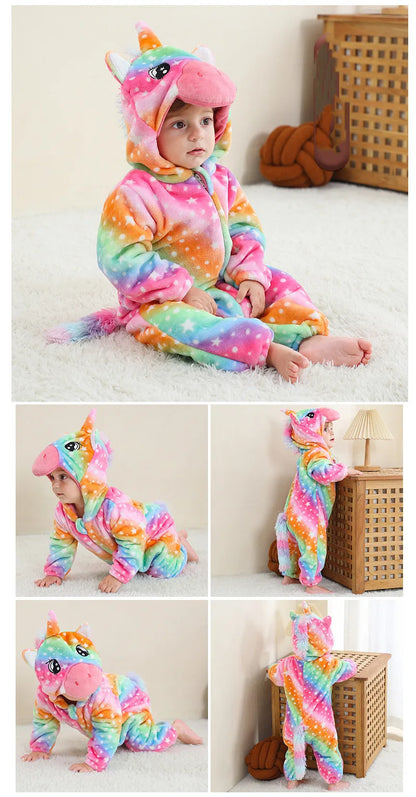 Toddler Infant Dinosaur Costume Flannel Hooded Onesies Soft Animal Romper Outfits Gift Halloween Cosplay Party Creeper Costume
