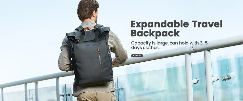 Heroic Knight Men's backpack Waterproof Roll Top Backpack Women Travel Expandable USB Charging Large Capacity Laptop Bag Mochila