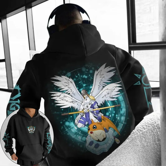 Digimon Men's Hoodie Sweater Angemon Digimon Japan Anime Summer Boy Children's Y2k Long Sleeve Top Trend Parent-Child Clothing