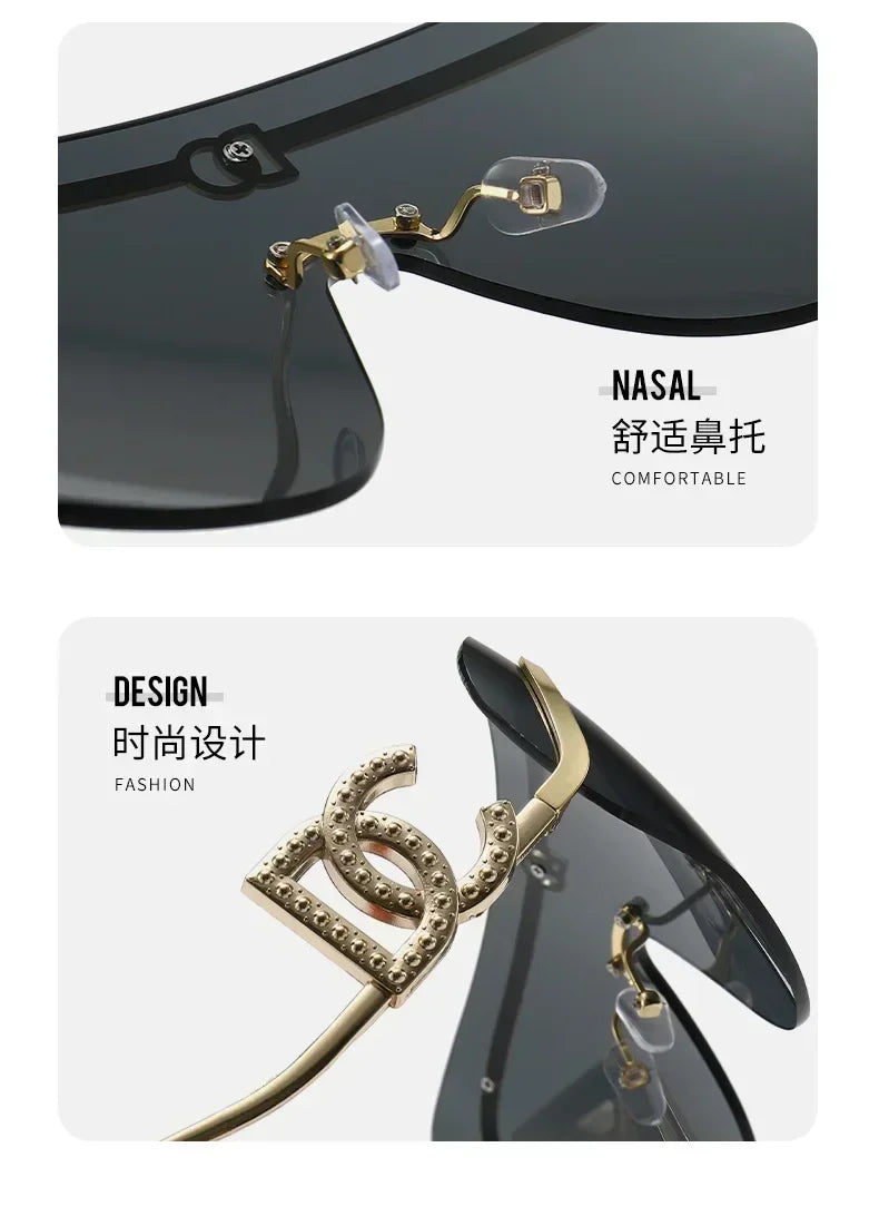 New Luxury Oversized Shield Sunglasses 2026 Gold Metal Brand Gradient Lens Sun Glasses UV400 Protection Trendy Shades Sunglass