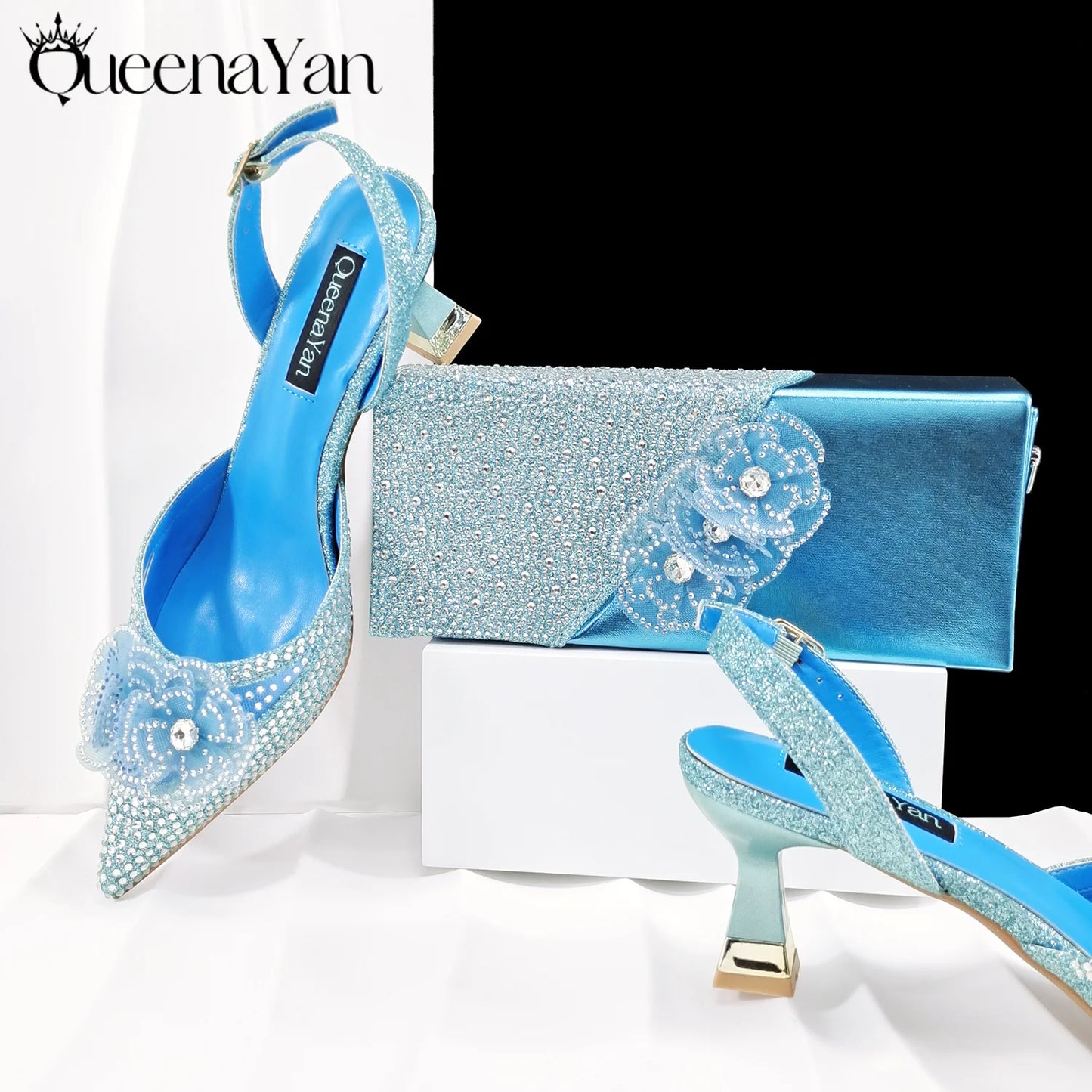 Elegant African-Inspired Evening Shoes and Handmade Clutch Set Pointed Toe High-Heel Women's Footwear and Matching Bag