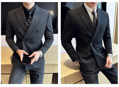 M-7XL Blazer Vest Pants High -end Brand Gray Black Men's Casual Business Double -breasted Suit Groom's Wedding Slim Men's Suit