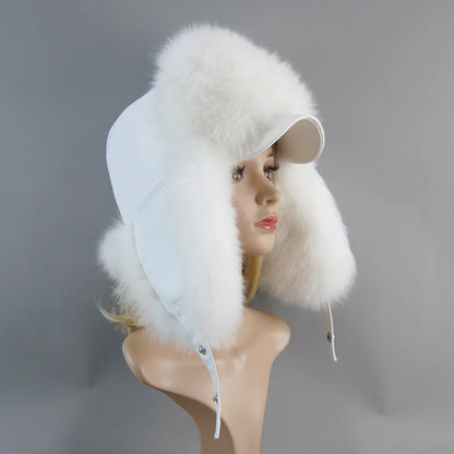 100% Real Fox Fur Hat Women's Russian Ushanka Aviator Trapper Snow Skiing Hat Caps Earflap Winter Raccoon Fur Bomber Hat