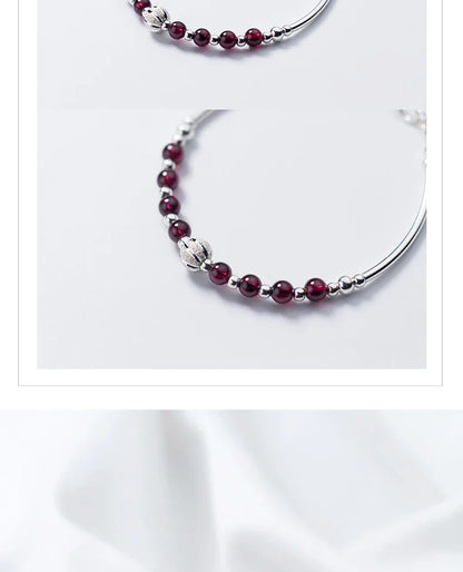 Natural Garnet Little Balls Sterling Silver 925 Bracelet for Women Link Chain Bracelet Ethnic Style Original Fine Jewelry