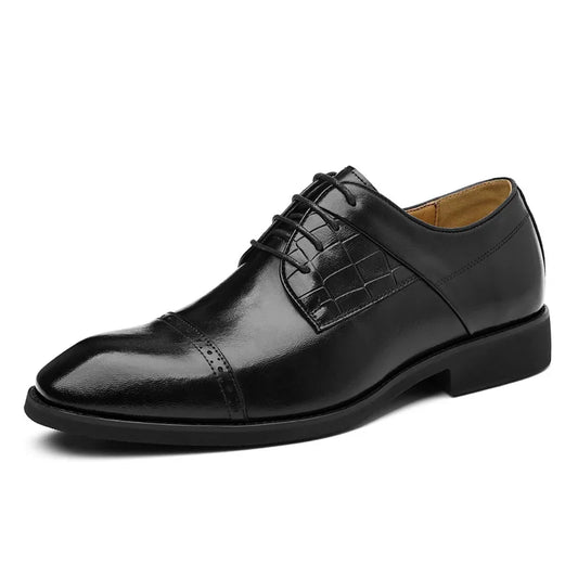 Men's Big Size 39-48 Black Leather Cap-Toe Oxford Shoes New Formal Business Dress Shoes Male Spring Autumn Wedding Shoe for Man