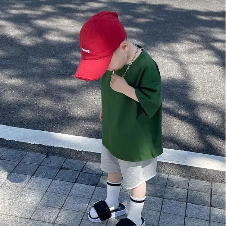 100% Cotton Boys Short Sleeve T-Shirt Korean Streetwear Style Loose Fit Casual Summer Baby Boy Basic Top Versatile Everyday Wear