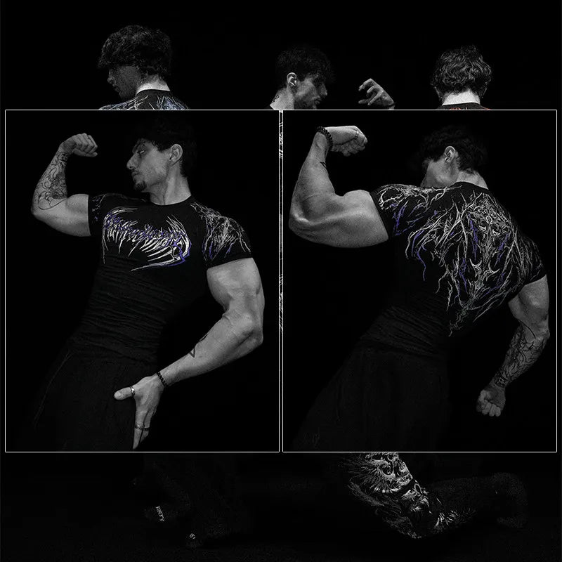 Dark Dragon Slayer Men's 2026 Summer New Fitness Clothes Speed Drying Running Printed Compression Clothes Sports T-shirt